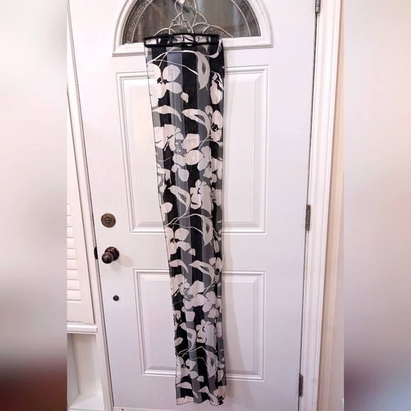 Fashion Scarf with Silky Look & Feel Floral Black & White, Long Style, 60" x 13" - Picture 5 of 6